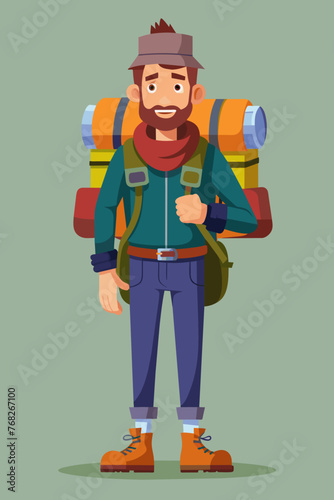 Vector illustration of a backpacker with a lot of stuff on its back.