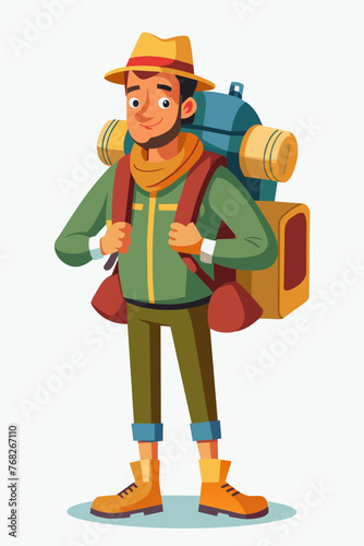 Vector illustration of a backpacker with a lot of stuff on its back.