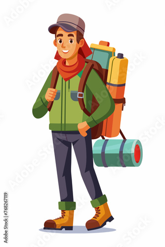 Vector illustration of a backpacker with a lot of stuff on its back.