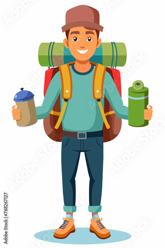 Vector illustration of a backpacker with a lot of stuff on its back.