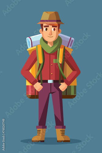 Vector illustration of a backpacker with a lot of stuff on its back.