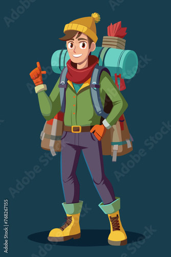 Vector illustration of a backpacker with a lot of stuff on its back.