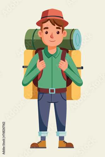 Vector illustration of a backpacker with a lot of stuff on its back.