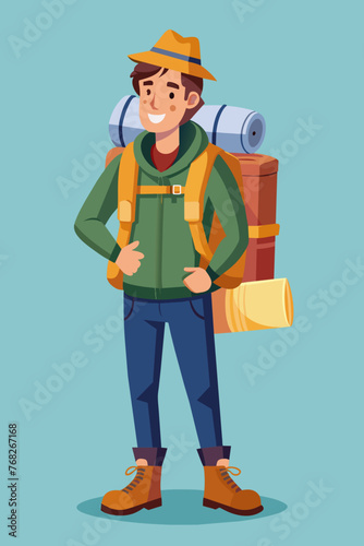 Vector illustration of a backpacker with a lot of stuff on its back.