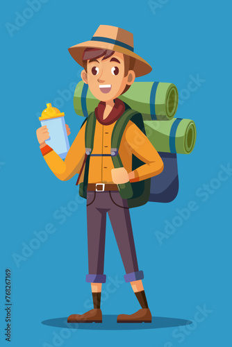 Vector illustration of a backpacker with a lot of stuff on its back.