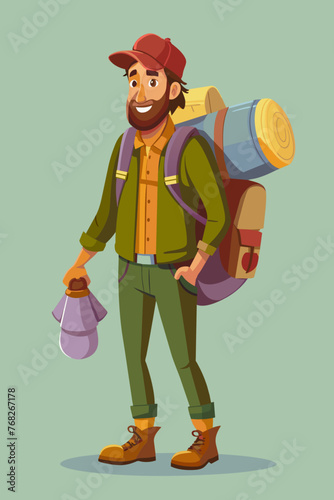 Vector illustration of a backpacker with a lot of stuff on its back.