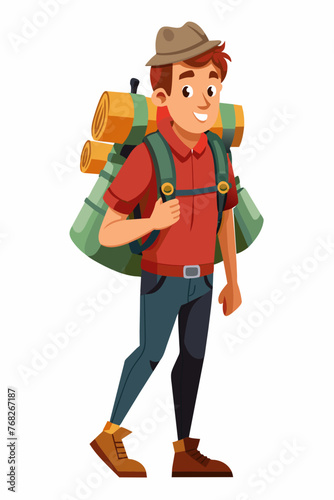 Vector illustration of a backpacker with a lot of stuff on its back.