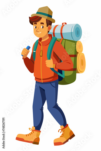 Vector illustration of a backpacker with a lot of stuff on its back.