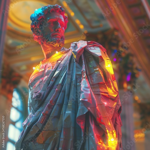 statue futuristic glitch art vaporwave voxels art. Transcendent Statue in Modern Halls. tatue transcending time with modern digital mapping photo