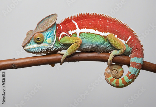 Colorful chameleon on a branch, a creative concept of adaptation and transformation.  photo