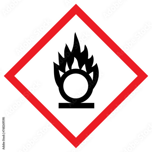 Vector graphic of physical hazard sign indicating oxidizing gases, liquids and solids