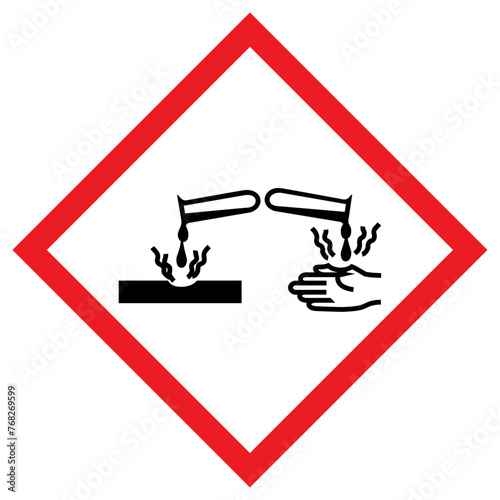 Vector graphic of physical hazard sign indicating acids or bases that are corrosives to metals