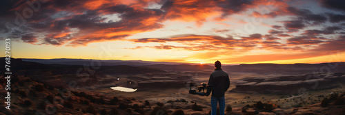 Drone Capturing Majestic Outdoors: A Harmonious Blend of Technology and Nature at Sunset
