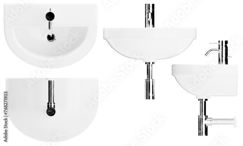 Obraz na płótnie White Bathroom Sink Variations with Chrome Details on a Black Background w salonie