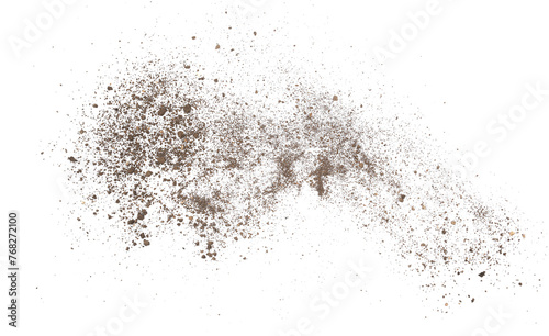 Dirt flying, soil pile scattered isolated on white background © dule964