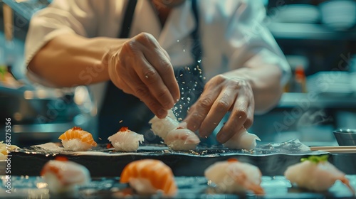 Close up of chef making nigiri sushi 