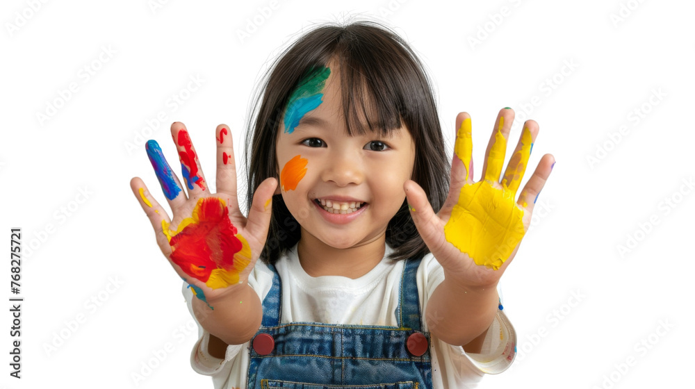 Portrait of a child with hands dirty from paint Portrait of a child with hands dirty from paint