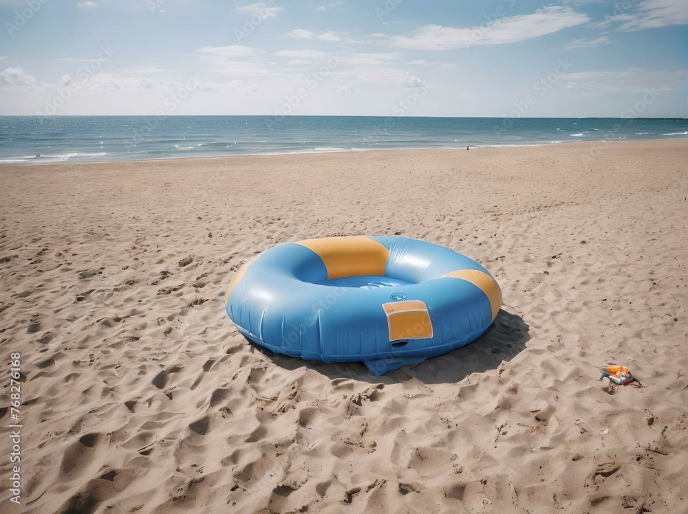 Sandy beach on a bright sunny day with a inflatable on the sand Sandy beach on a bright sunny day with a inflatable on the sand