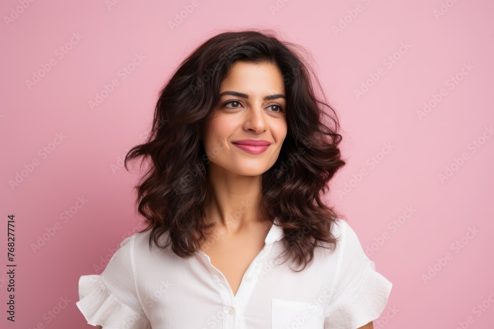 Portrait of a beautiful young smiling woman on a pink background. Portrait of a beautiful young smiling woman on a pink background.