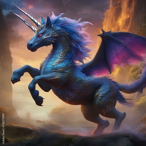 A digital painting of a mythical creature, such as a dragon or unicorn, with intricate details and vibrant colors1