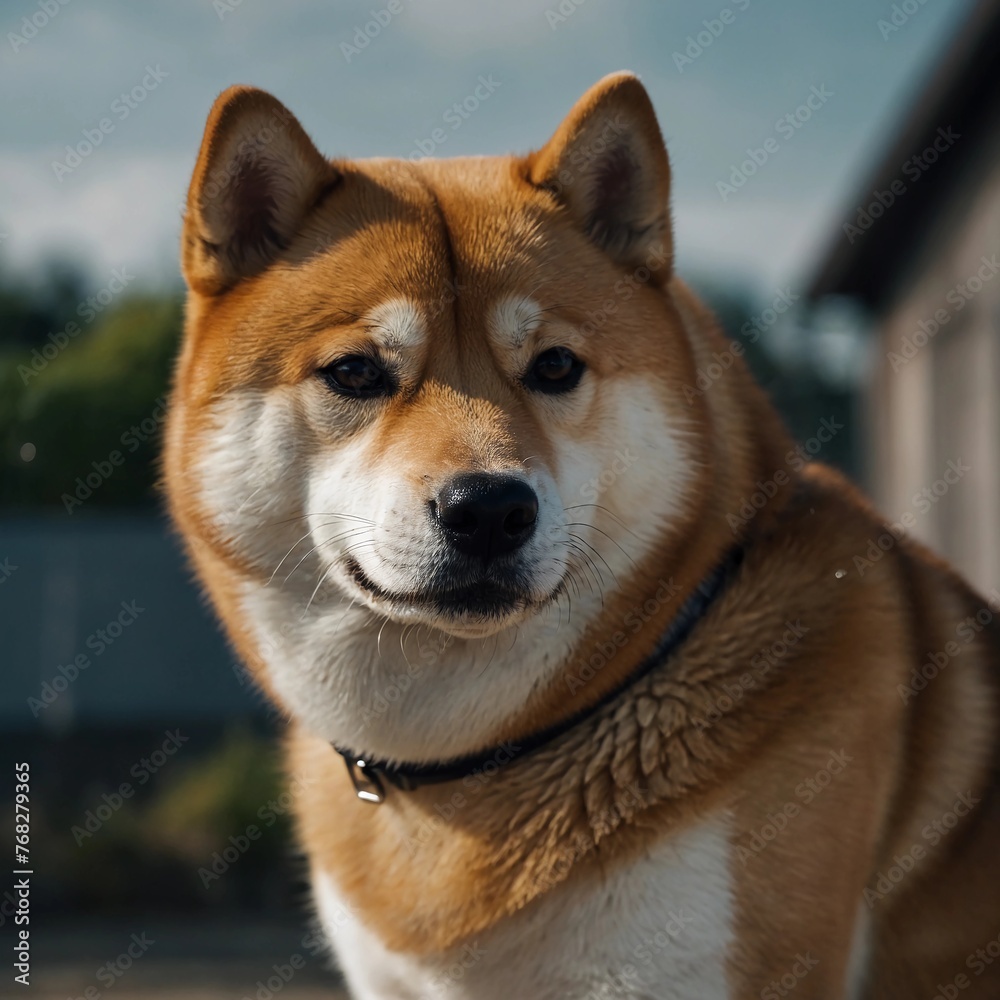 A photo of an amazingly cute, funny and charming Shiba Inu dog on a beautiful background. Generative AI