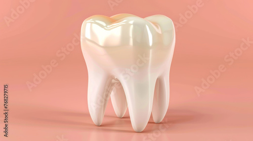 A white tooth is shown on a blue background. The tooth is the main focus of the image, and it is a close-up shot. The blue background gives the image a calm and serene mood