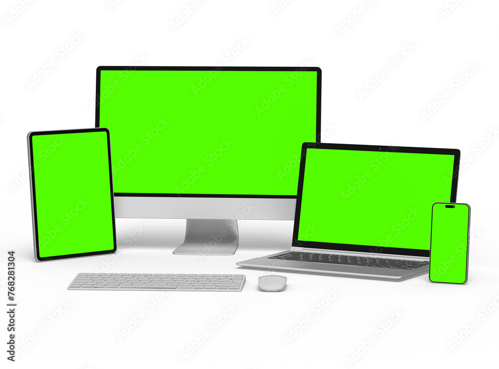 3d render of desktop, laptop, smartphone and tablet on a transparent background 3d render of desktop, laptop, smartphone and tablet on a transparent background