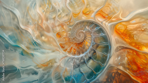 artistic oil painting nautilus shell mother-of-pearl as background photo