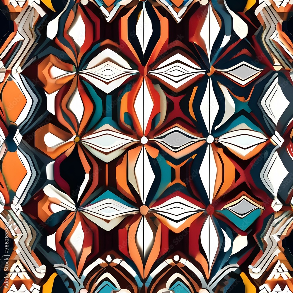 A pattern design inspired by tribal art, featuring bold geometric shapes and patterns2