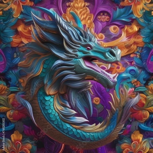 A digital painting of a mythical creature, such as a dragon or unicorn, with intricate details and vibrant colors2