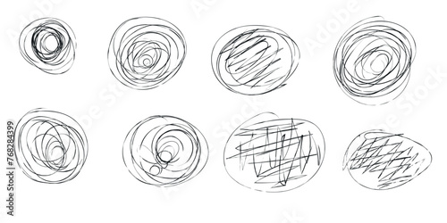 Black hand drawn line with rough scribble effect. Set of hand drawn doodle circles. Vector illustration.