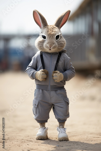 Anthropomorphic rabbit in casual outfit