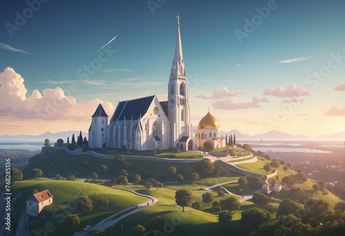 Fantasy landscape with beautiful church