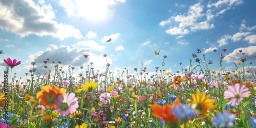 Happy sunny wildflower Bloom meadow field background created with Generative AI Technology © Generative Plants