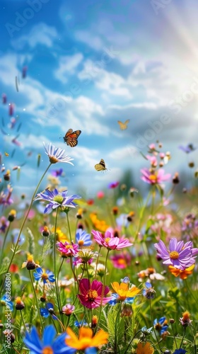 Happy sunny wildflower Bloom meadow field background created with Generative AI Technology © Generative Plants