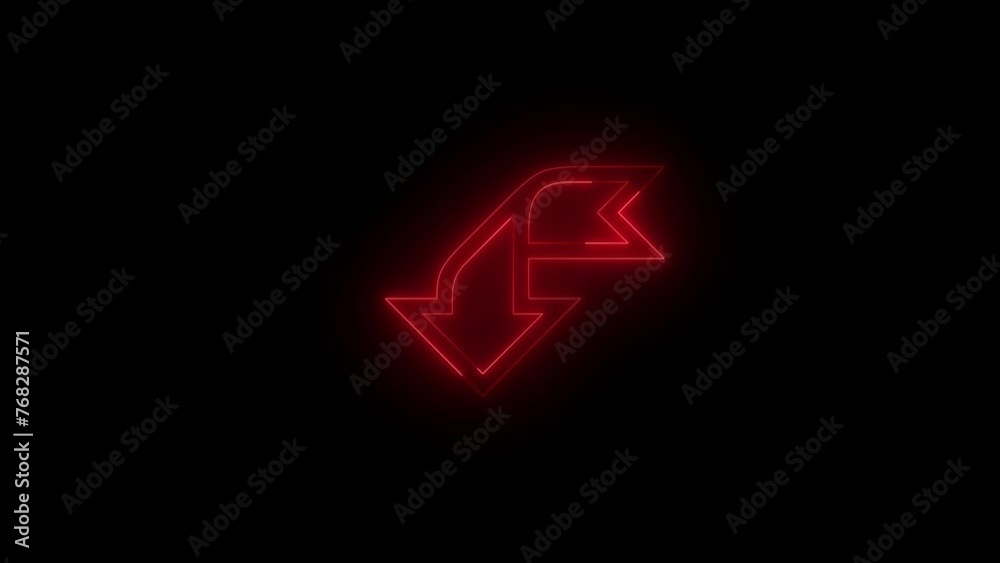Neon glowing red color arrow direction right to down icon animation black background Neon glowing red color arrow direction right to down icon animation black background