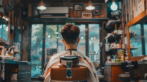 理髪店で髪を切る男性の後ろ姿 photo