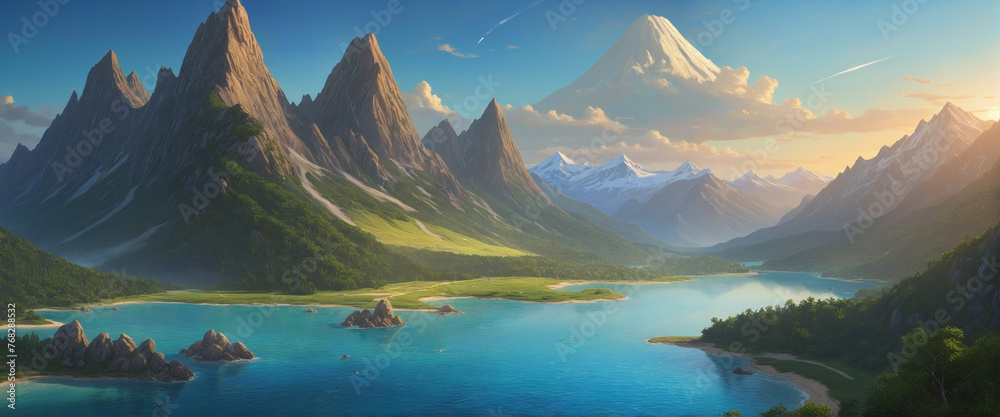 the world of warcraft, a fantasy world with mountains and water