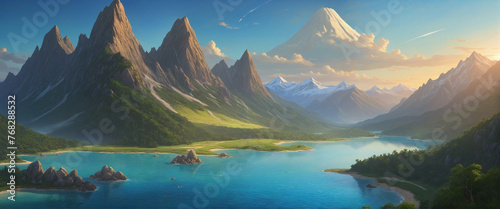 the world of warcraft  a fantasy world with mountains and water