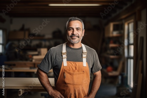 Portrait of a middle aged male carpenter in workshop