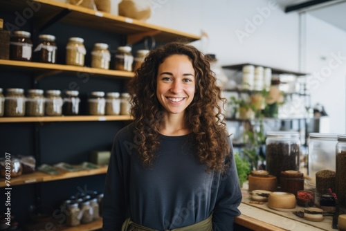 Portrait of a young woman in a herbal shop