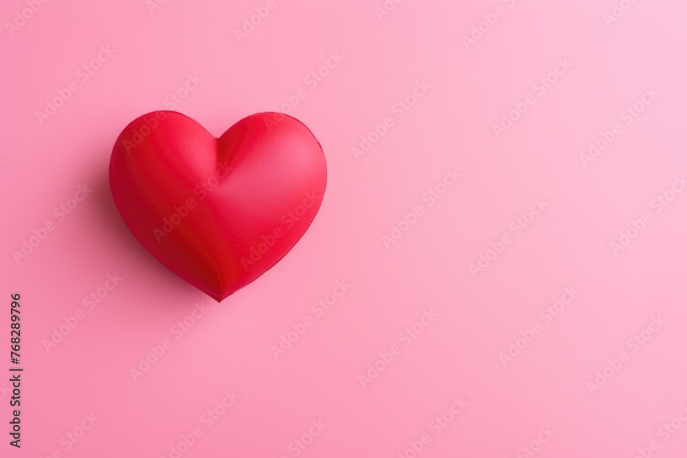 A single red heart on a soft pink background, ideal for romantic and valentine themes. Red Heart Shape on Pink Background
