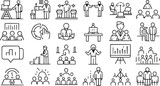 Various types of icons set such as training, coaching, mentoring, education, meeting, conference, teamwork. Vector collections.