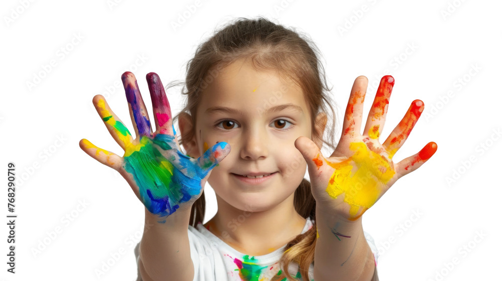 Portrait of a child with hands dirty from paint Portrait of a child with hands dirty from paint
