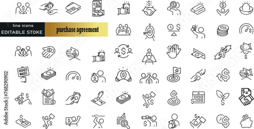 Set of linear power purchase agreement icons. Thin outline icons pack. Vector illustration