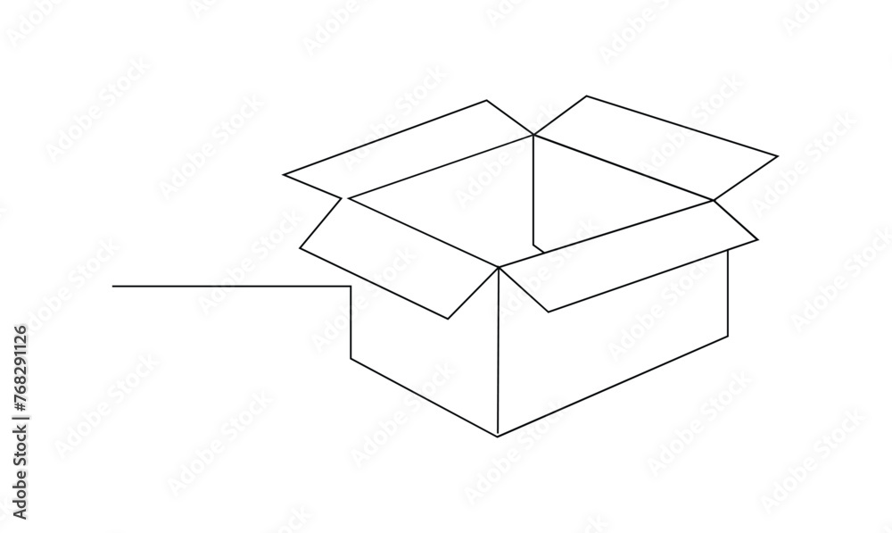 Vector in one continuous line drawing silhouette of a cardboard box concept of courier and parcel illustration isolated on the white background.
Vector in one continuous line drawing silhouette of a cardboard box concept of courier and parcel illustration isolated on the white background.