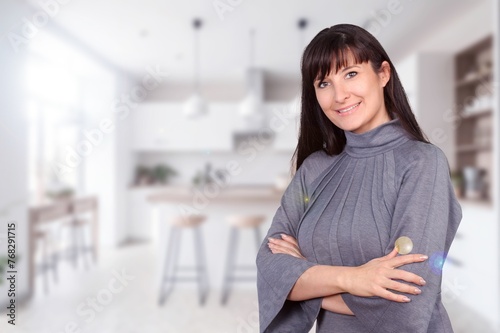 Retirement woman relax in kitchen room