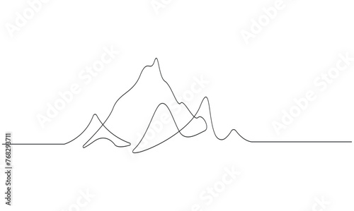 Vector one continuous line drawing of mountain range landscape minimalist isolated on white background