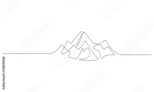 Vector one continuous line drawing of mountain range landscape minimalist isolated on white background