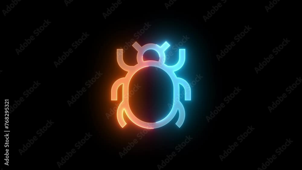 Neon bug icon brown cyan color glowing animation black background Neon bug icon brown cyan color glowing animation black background